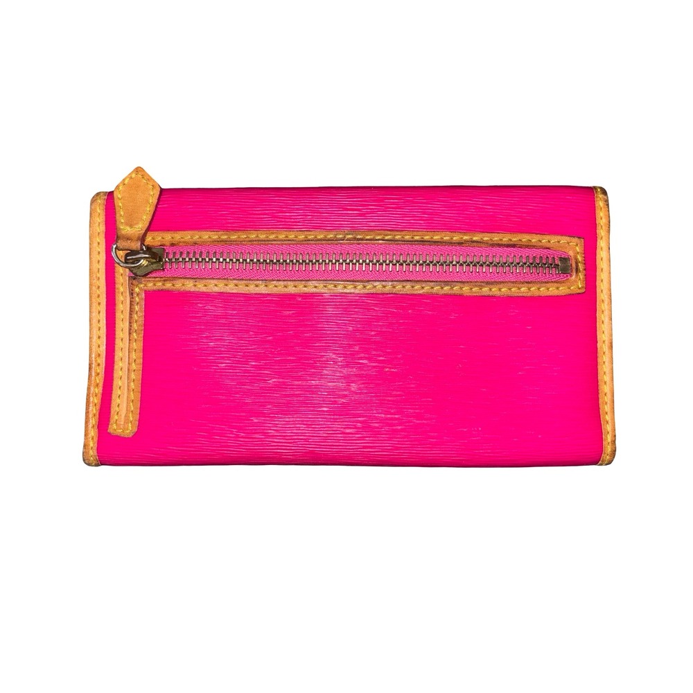 Dooney & Bourke Hot Pink Leather Continental Clutch Wallet Tan Trim - Picture 2 of 4